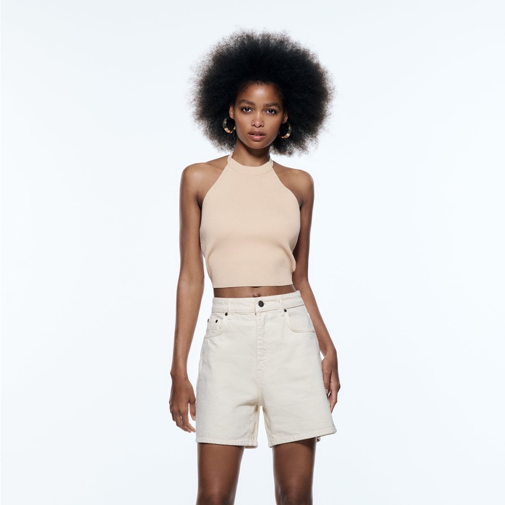 Zara Beige Cropped Halter Top